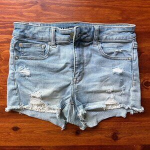 American Eagle Distressed Ripped Blue Jean Shorts with Floral Pockets